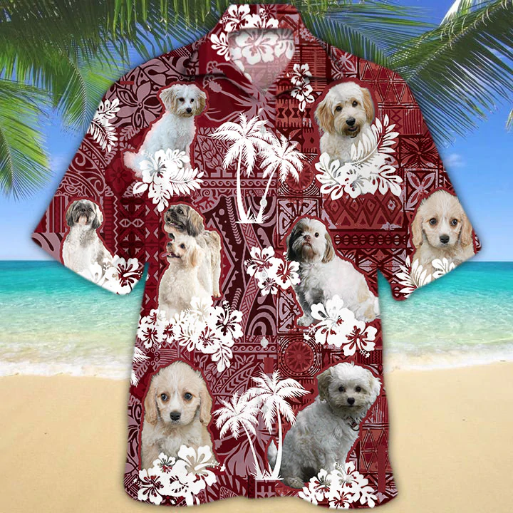 Cavachon Red Hawaiian Shirt, Gift For Dog Lover Shirts, Animal Summer Shirts, Hawaiian Shirt Men