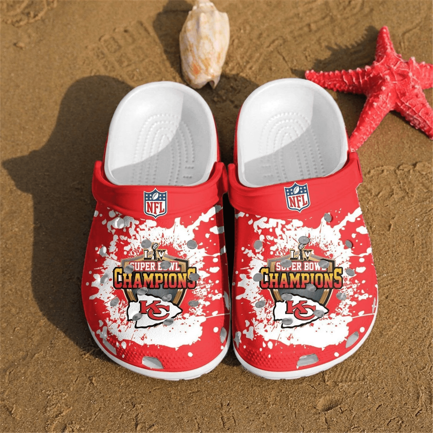 Kansas City Chiefs Logo Pattern Crocss Classic Clogs Shoes In Red & White Ver820