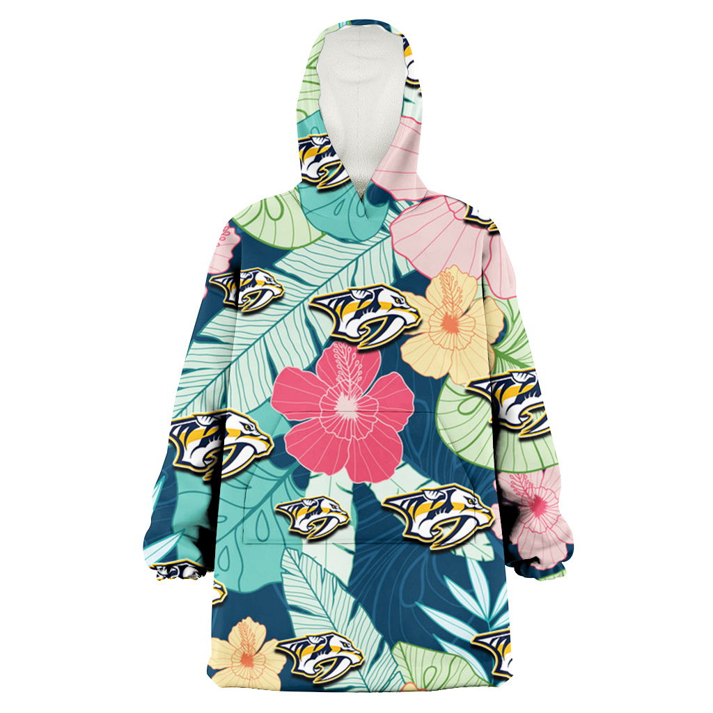 Nashville Predators Colorful Sketch Hibiscus Dark Green Background 3D Printed Hoodie Blanket Snug Hoodie