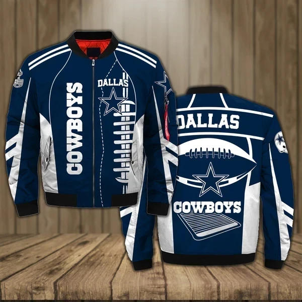 Dallas Cowboys Logo Pattern Bomber Jacket Navy Blue