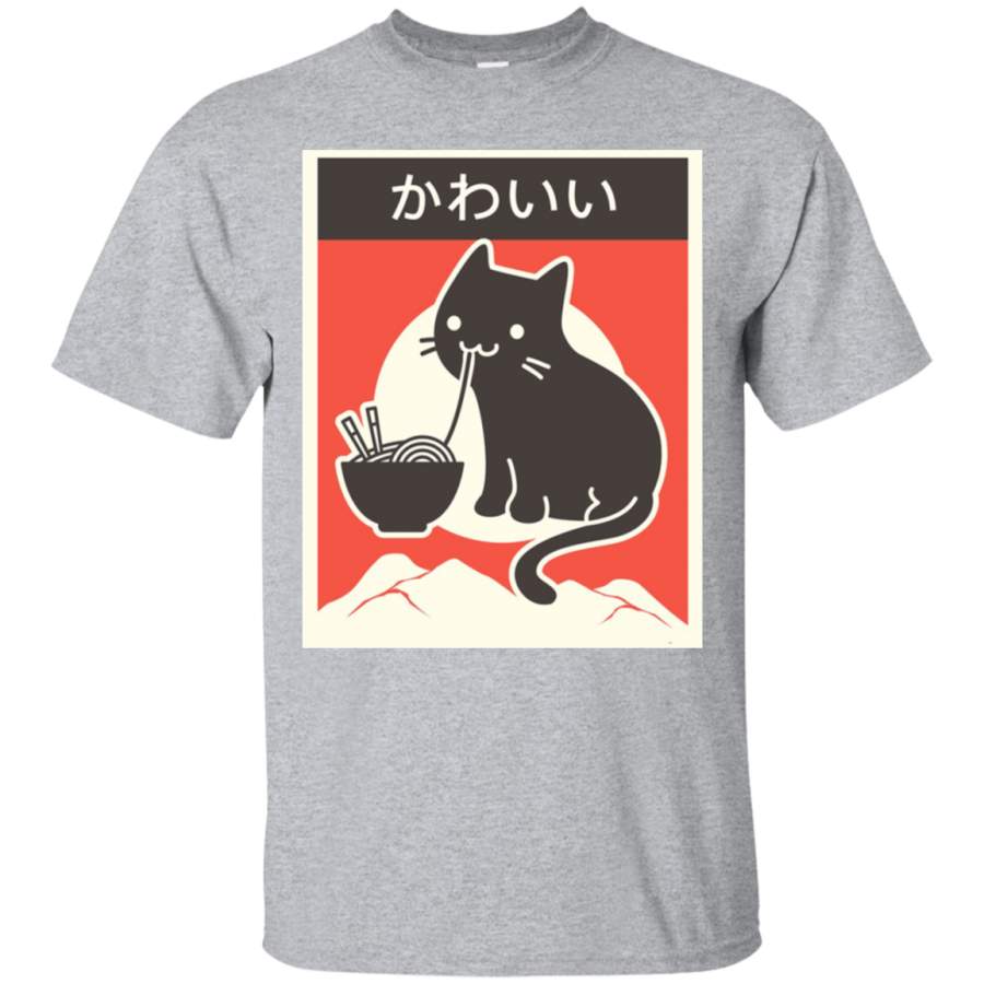 AGR Kawaii Vintage Style Japenese Ramen Cat Mens Cotton T-Shirt