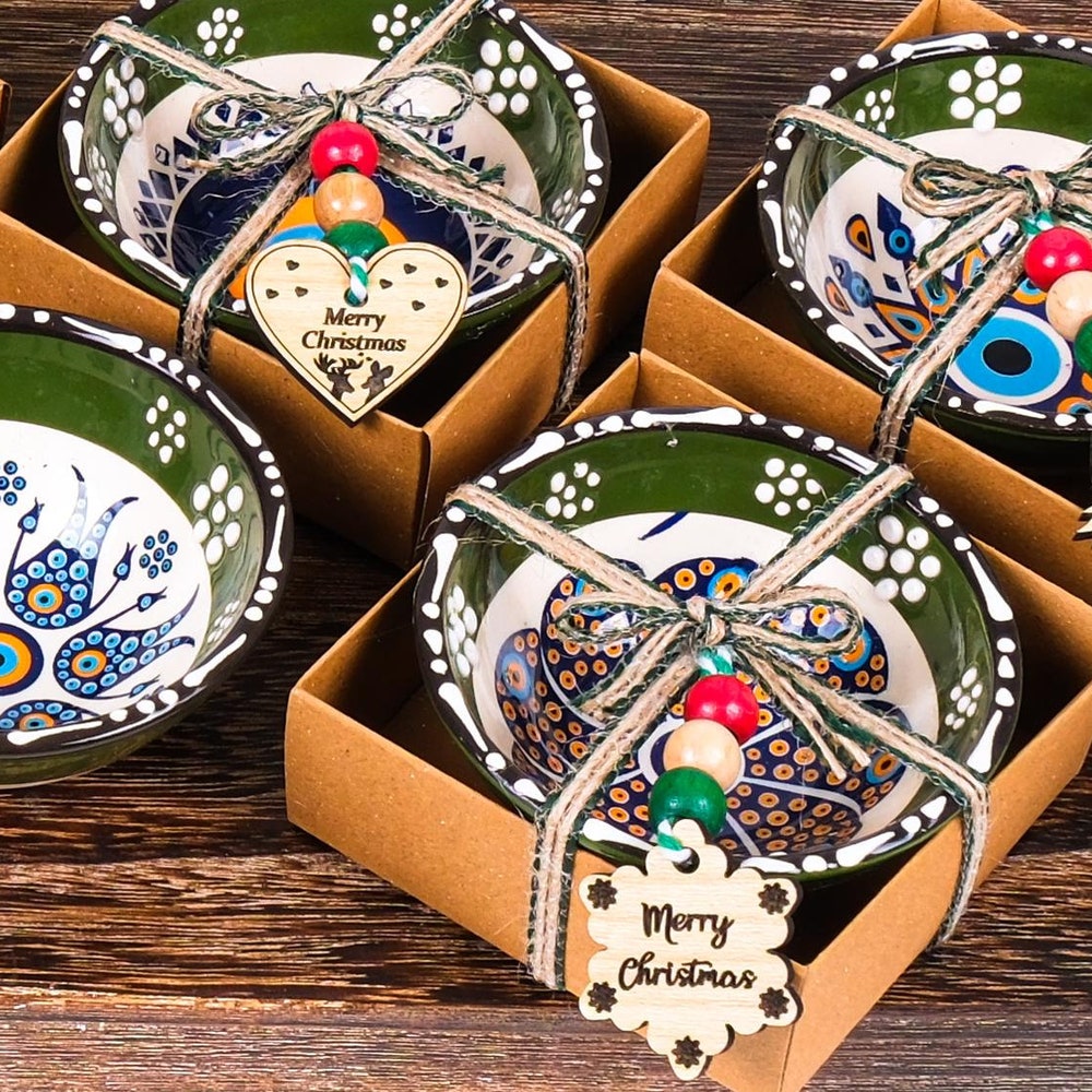 Handcrafted Christmas Gifts For Coworkers, Personalized Turkish Cini Ceramic Bowls, Happy Holiday Favors Candy Bowl, Unique Cini Bowls Boho Your Style, Your Statement