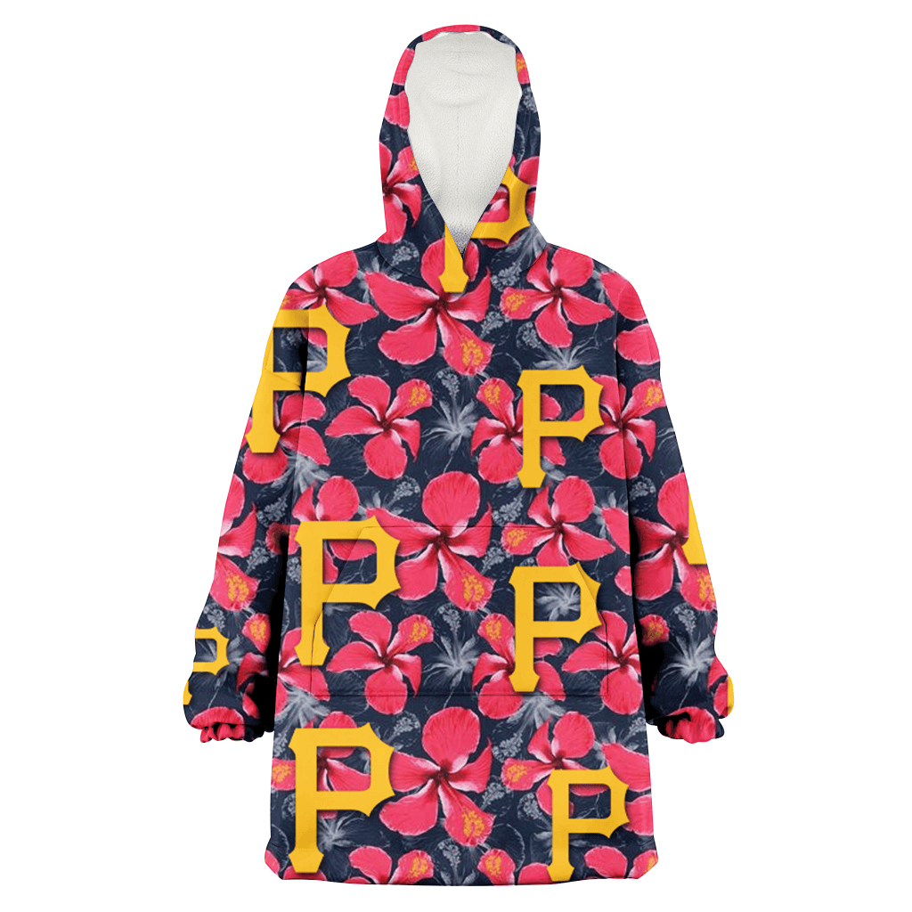 Pittsburgh Pirates Red Hibiscus Dark Gray Background 3D Printed Hoodie Blanket Snug Hoodie