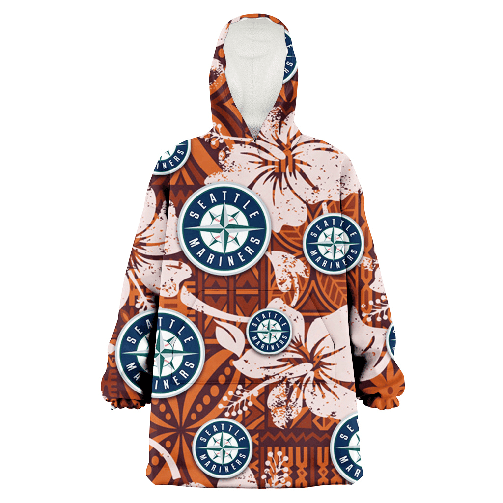 Seattle Mariners Bisque Hibiscus Brown Pattern 3D Printed Hoodie Blanket Snug Hoodie