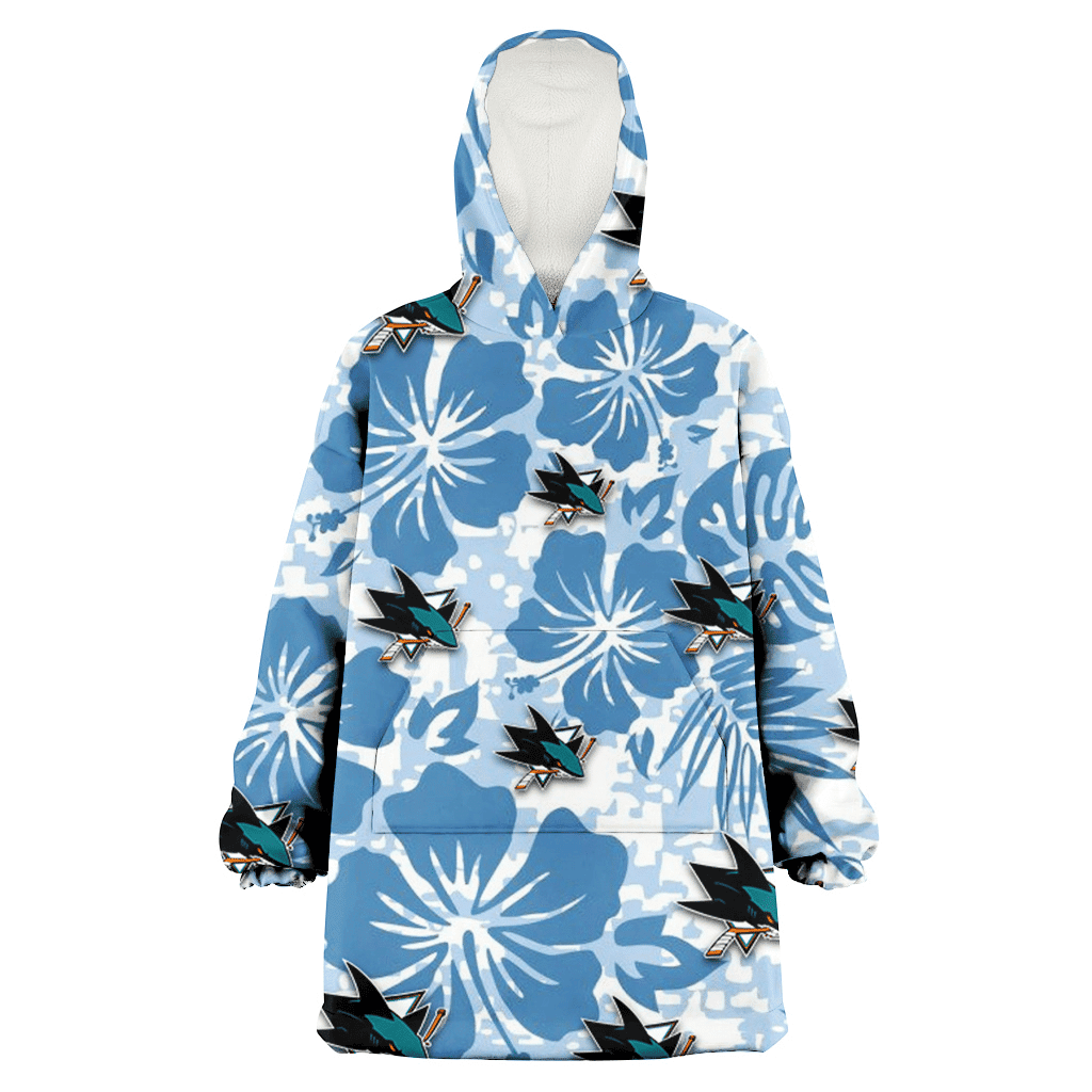 San Jose Sharks Blue Hibiscus Blue Leaves Vintage Background 3D Printed Hoodie Blanket Snug Hoodie