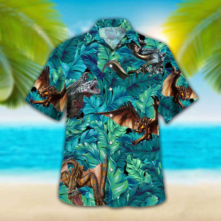 Dinosaur Lovers Hawaiian Shirt, Animal Hawaiian Shirt Vintage Flower, Short Sleeve Hawaiian Aloha Shirt For Men, Women