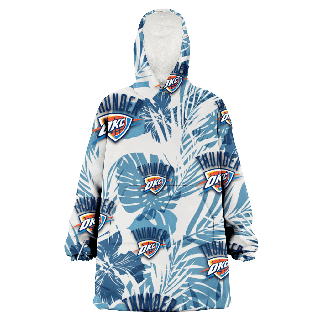 Oklahoma City Thunder Hibiscus Balm Leaves Blue And White Background 3D Printed Hoodie Blanket Snug Hoodie