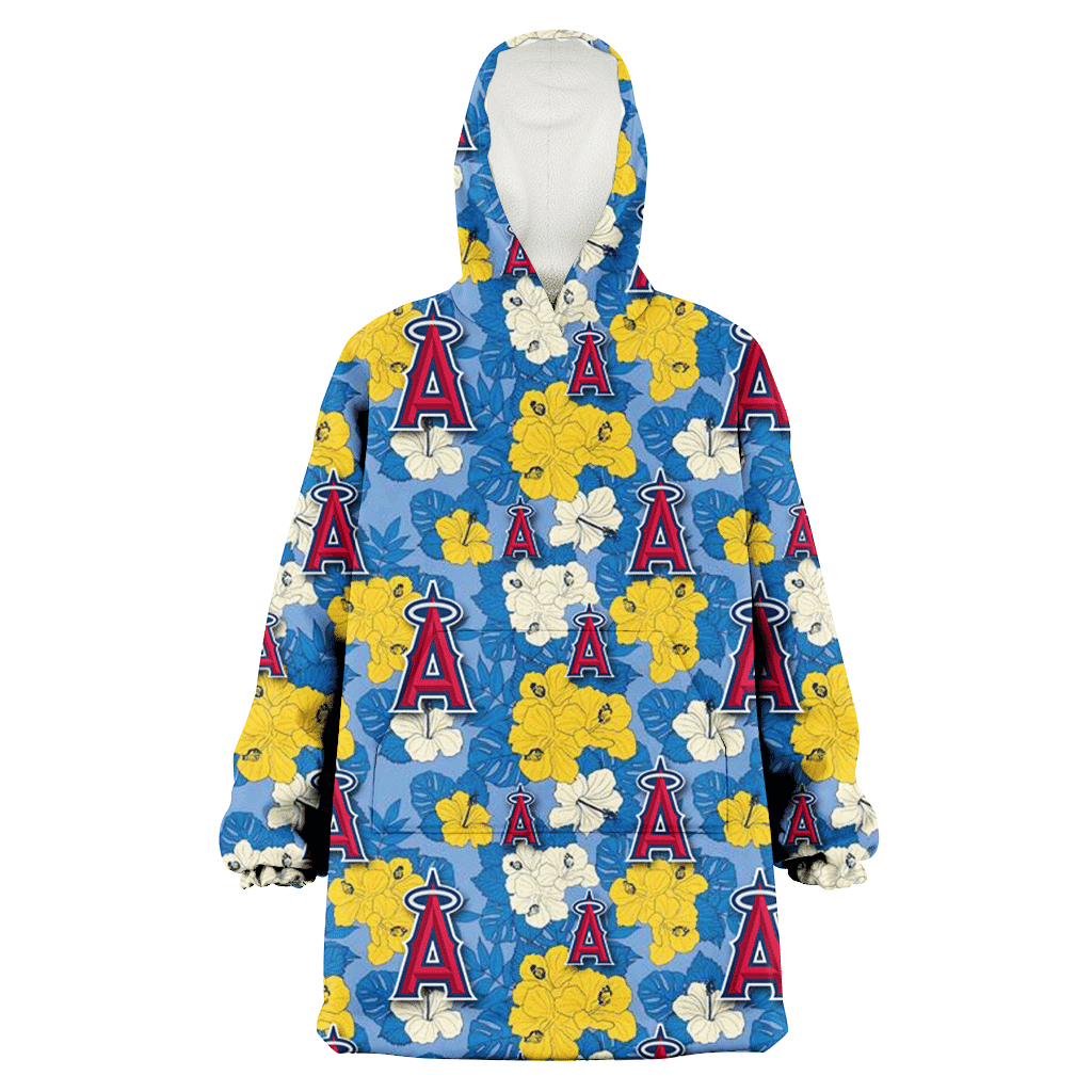 Los Angeles Angels Yellow White Hibiscus Powder Blue Background 3D Printed Hoodie Blanket Snug Hoodie