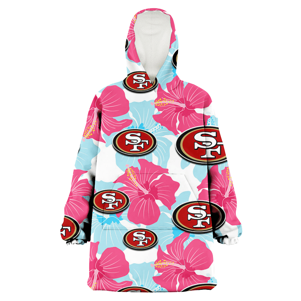 San Francisco 49ers Pink Blue Hibiscus White Background 3D Printed Hoodie Blanket Snug Hoodie