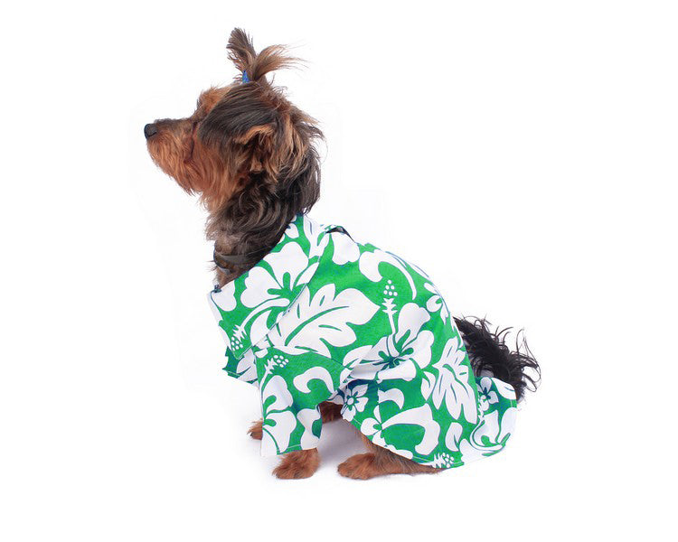 Dog Aloha Shirt in Vintage Hibiscus Green