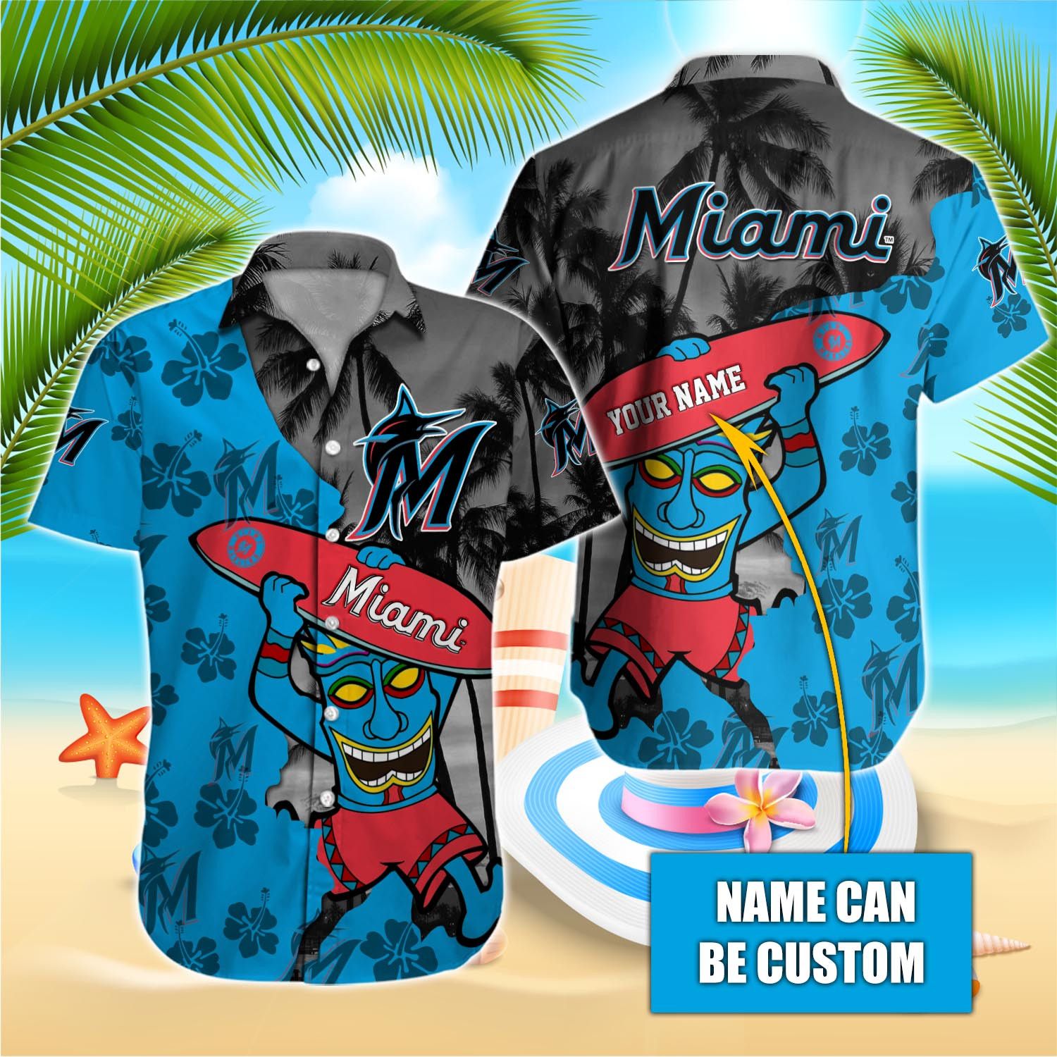 Custom Name Hawaiian Shirt For Miami Marlins Fans