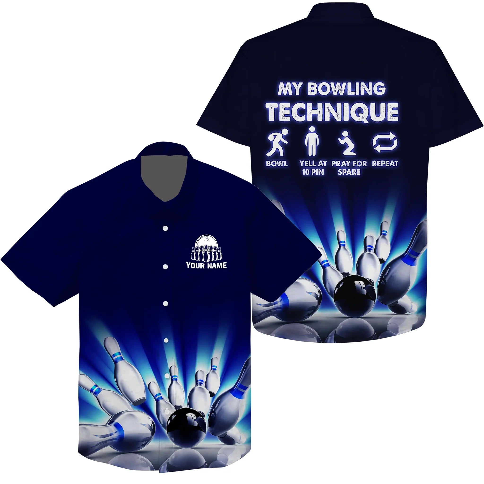 My Bowling Technique Custom Name Funny Bowling Hawaiian Shirt, Idea Gift For Bowler