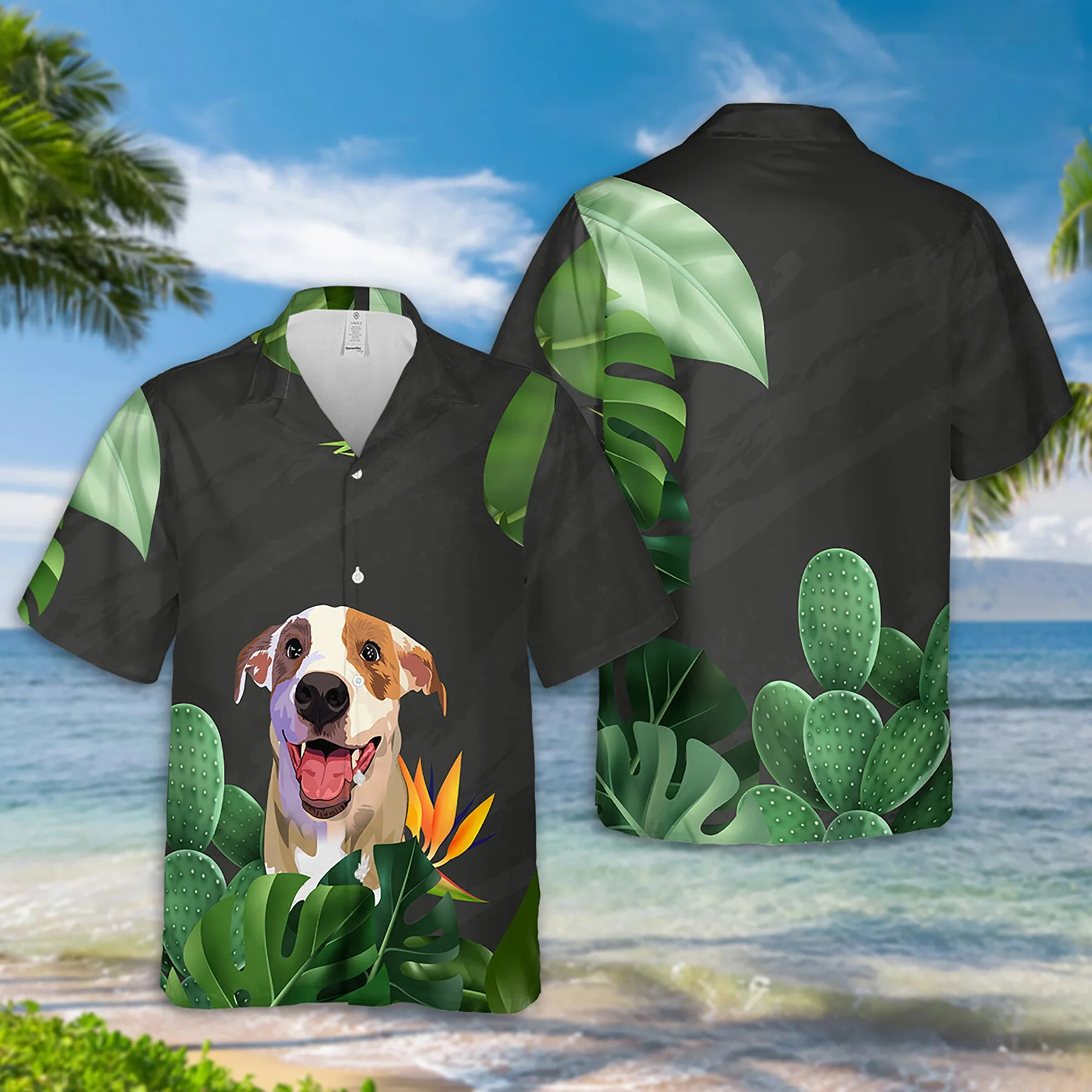 Custom Short Sleeve Hawaiian Shirt With Pet Hand-Painting, Custom Dog Portrait Hawaiian Shirt