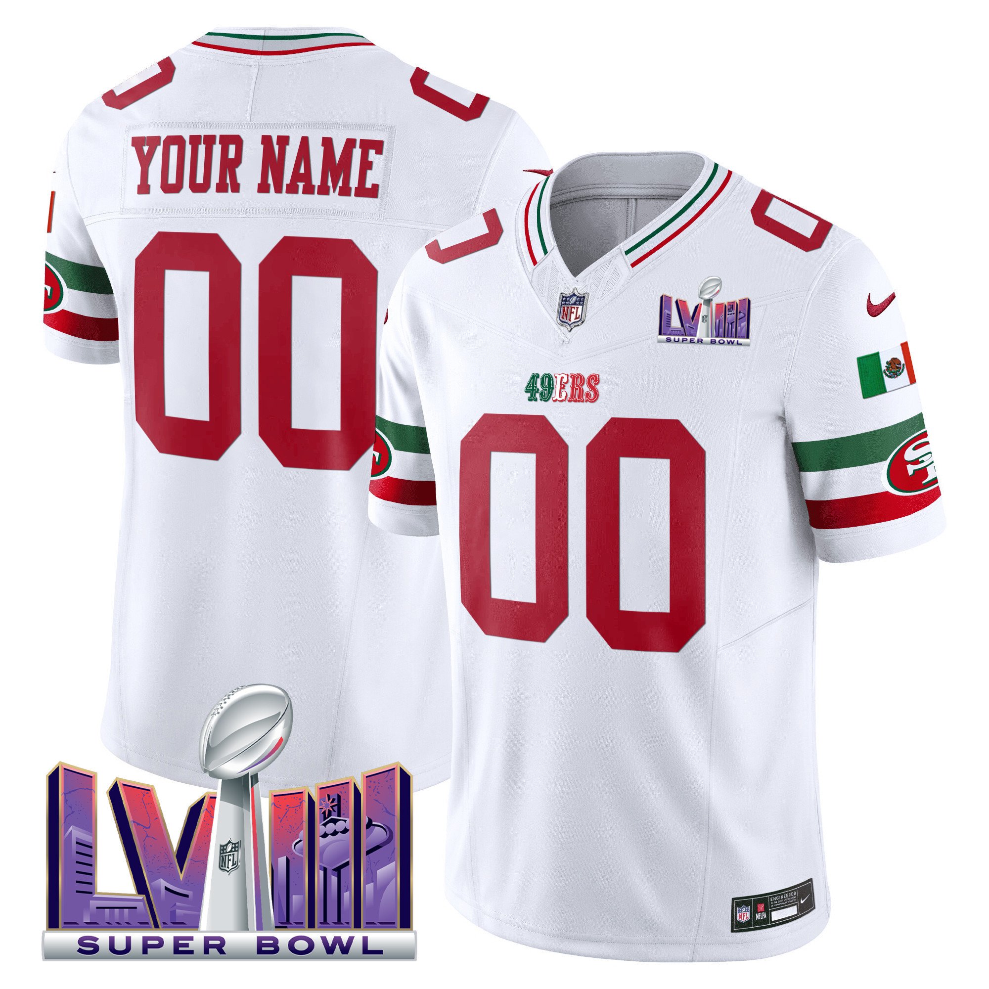 49Ers Mexico Super Bowl Lviii Patch Vapor Custom Jersey – All Stitched