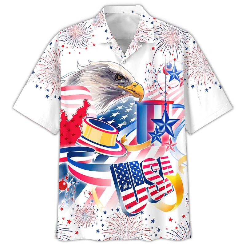 Cool Hawaiian Shirt With Usa Eagle Independence’S Day Aloha Short Sleeve Hawaii Shirt For 4Th Of July