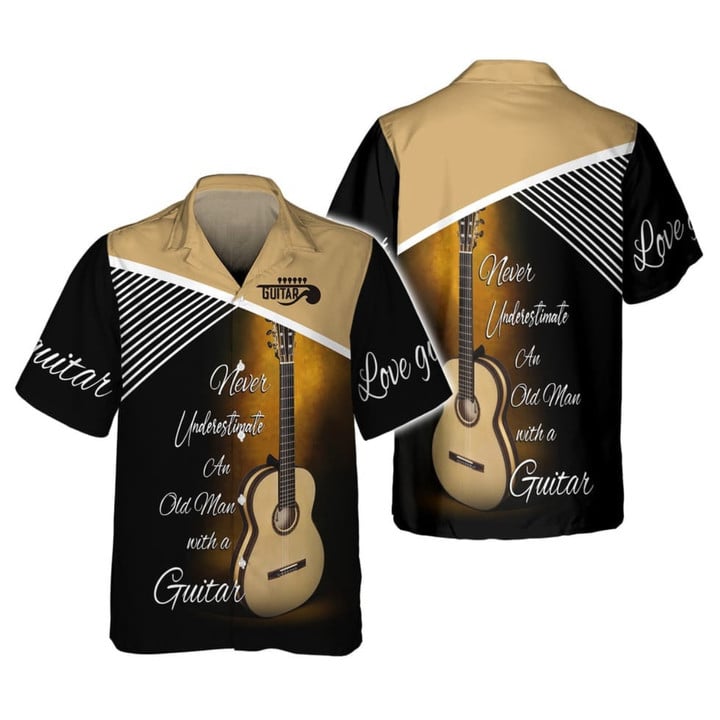 Old Man With Guitar 3D Hawaiian Shirt, Love Guitar Hawaiian Shirt, Men’S Guitarist Hawaii Shirt