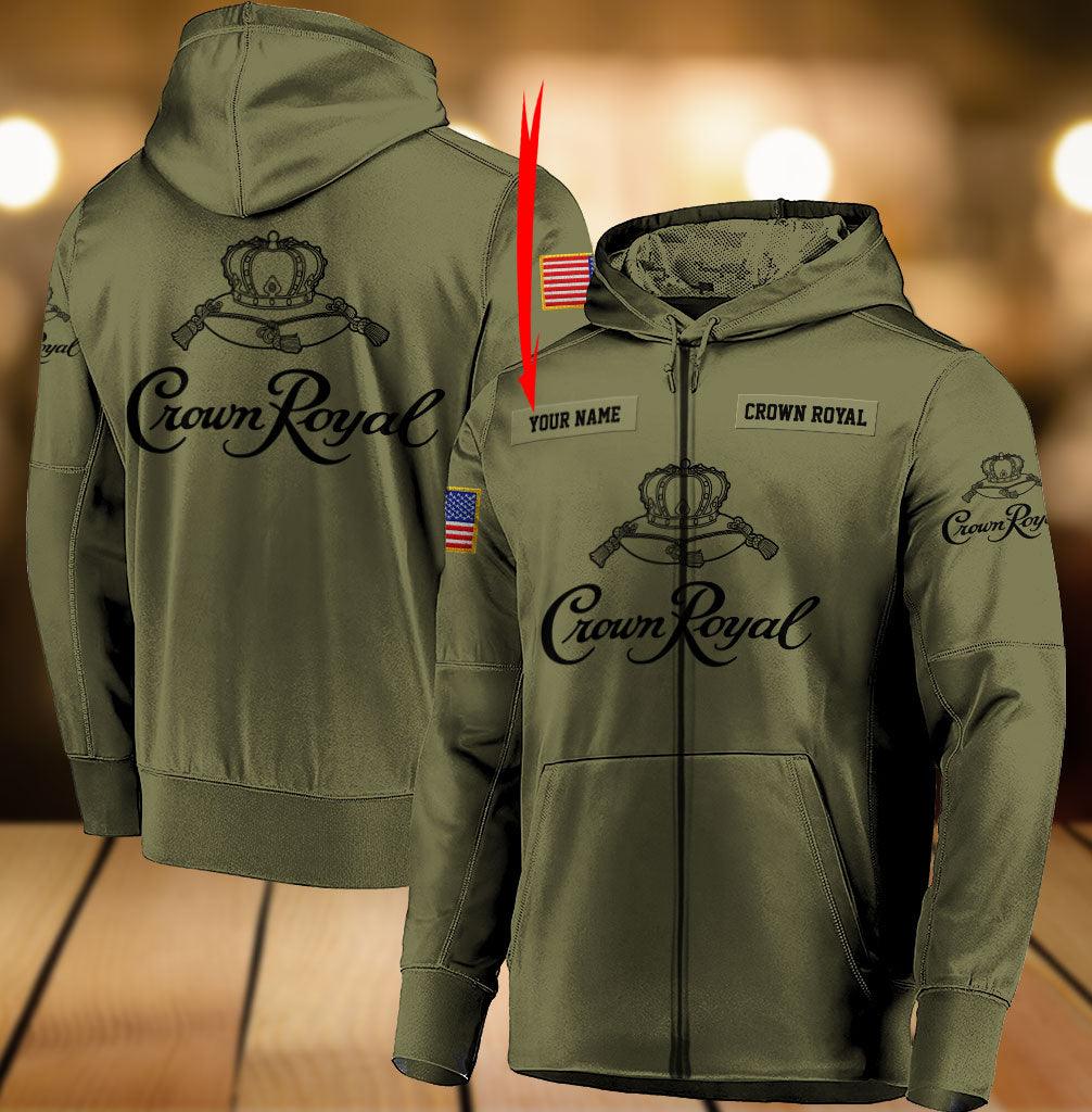 Personalized Military Green Crown Royal Hoodie & Zip Hoodie