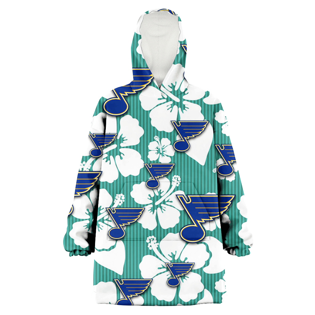 St. Louis Blues White Hibiscus Turquoise Stripe Background 3D Printed Hoodie Blanket Snug Hoodie