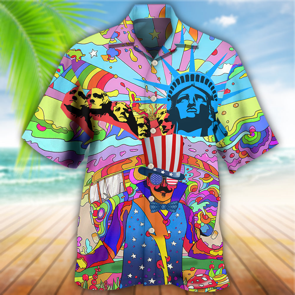 3D All Over Print Hippie Independence Day America Hawaiian Shirt, Gift For Men Women