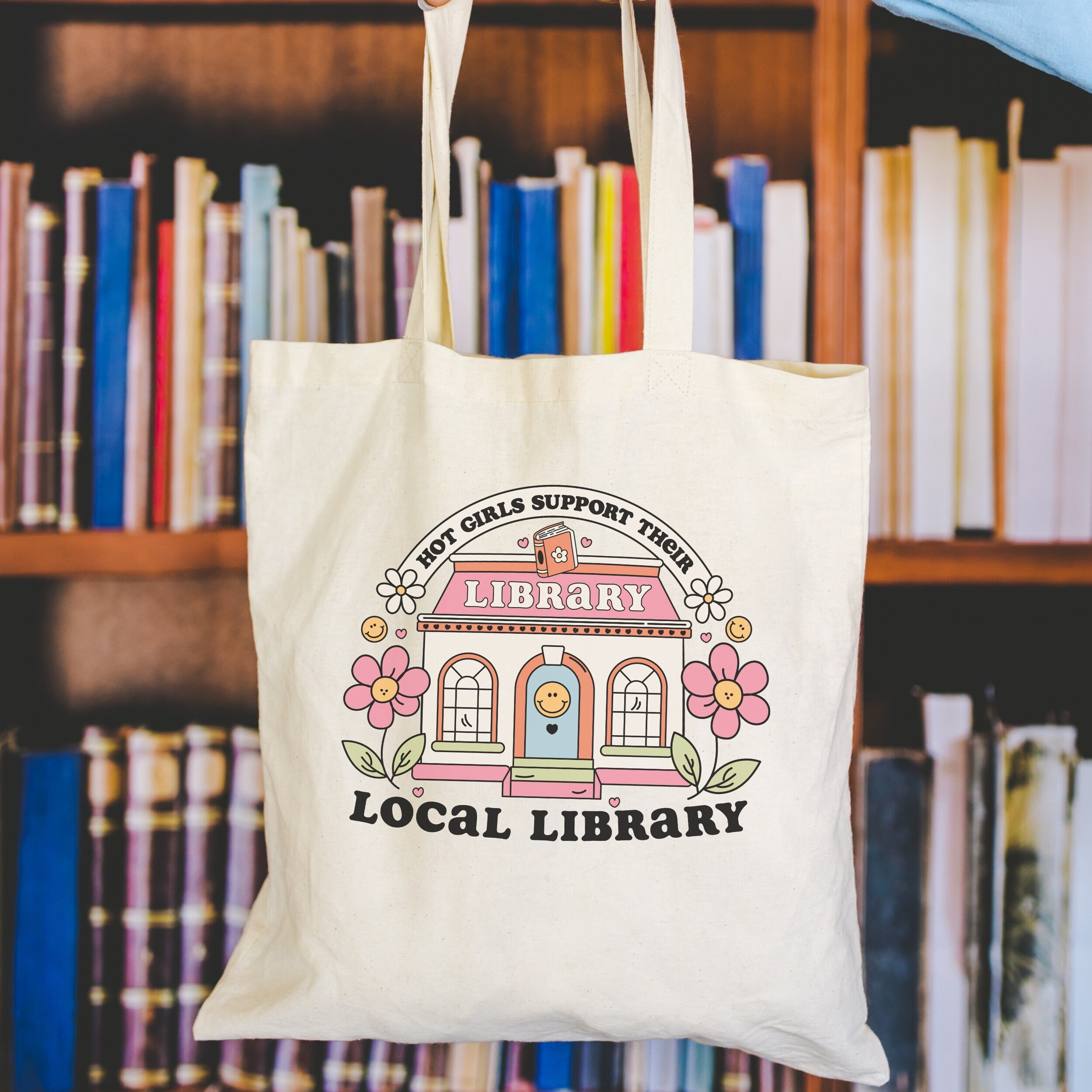 Girls Support Their Local Library Tote Bag, Cute Book Bag, Bookish Tote Small, Bookstore Tote, Reading Bag, TBR Bag, Book Tote Bag,