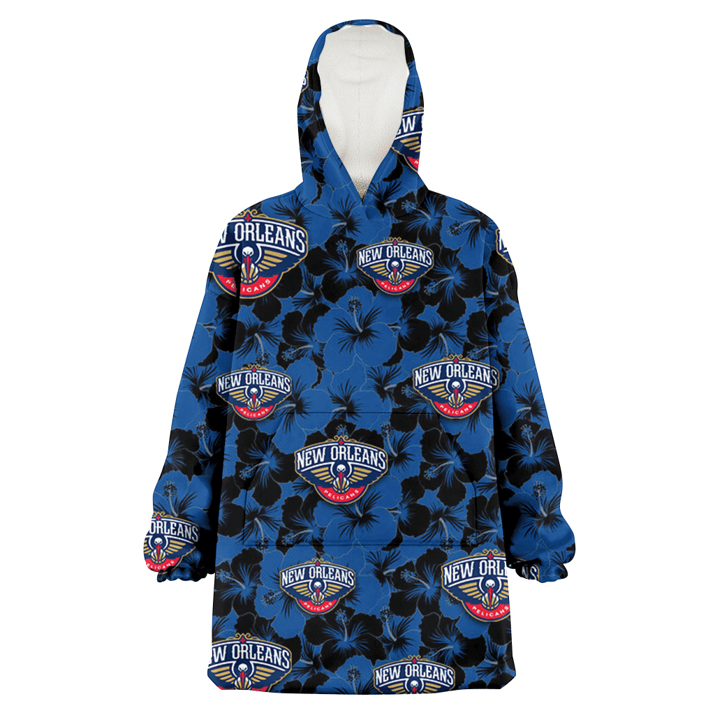 New Orlean Pelicans Black Dark Blue Hibiscus Black Background 3D Printed Hoodie Blanket Snug Hoodie