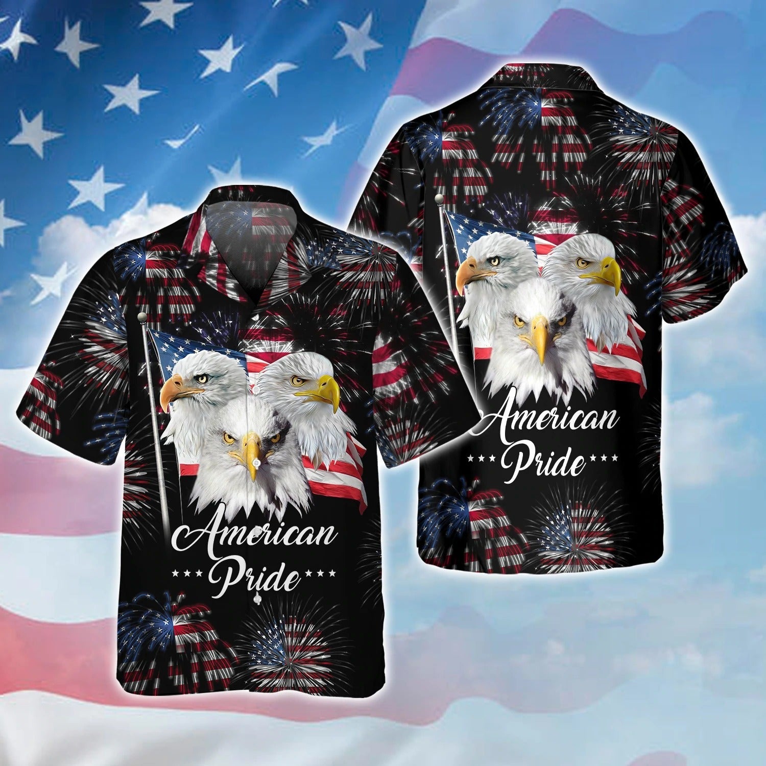 3D Full Printed Eagle American Pride Hawaiian Shirt For 4Th Of July Gifts, Summer Aloha Patriotic Hawaii Shirt