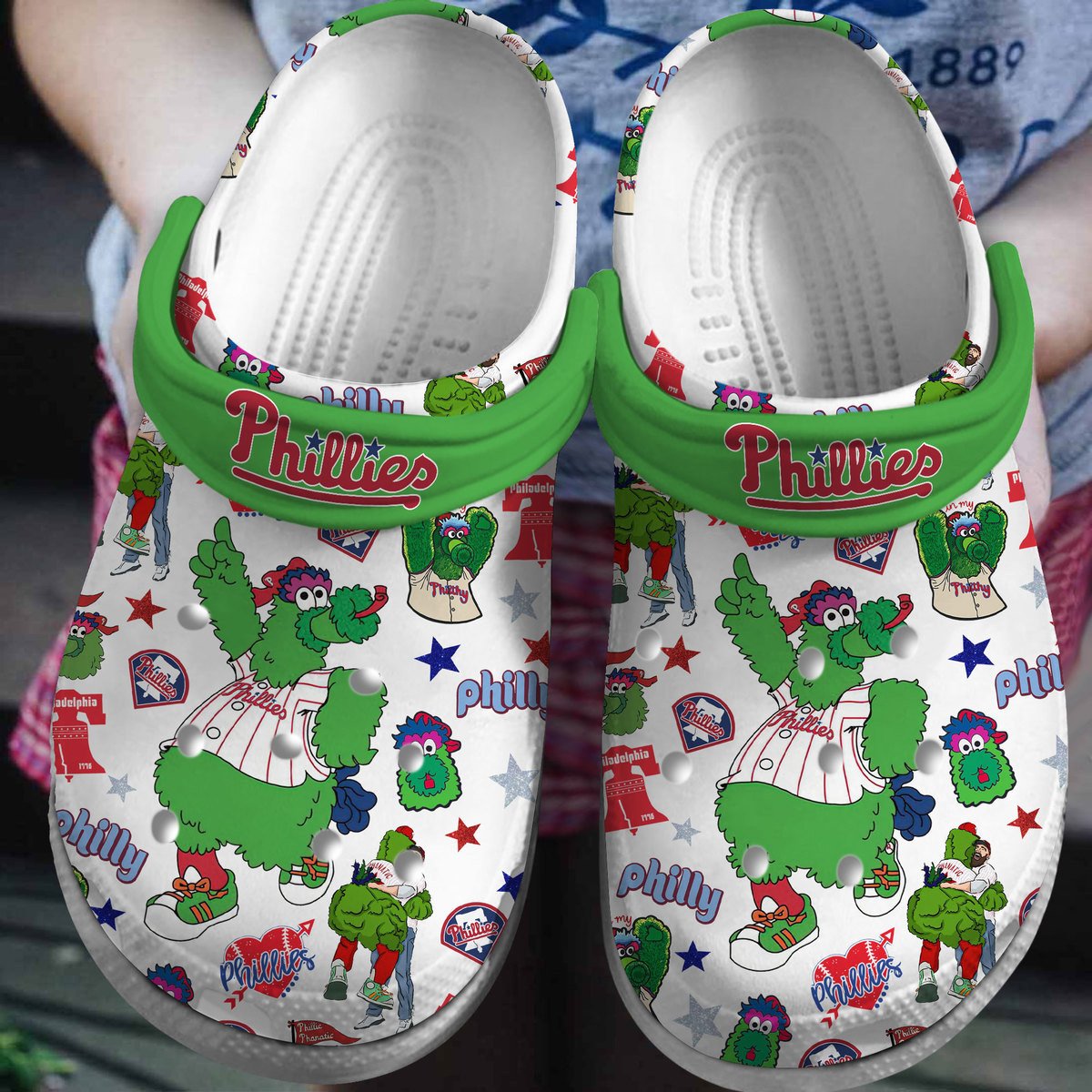 Philadelphia Phillies Logo Baseball MLB Cheer Mascot White And Green Comfortable Crocss Classic Clogs Shoes Ver483