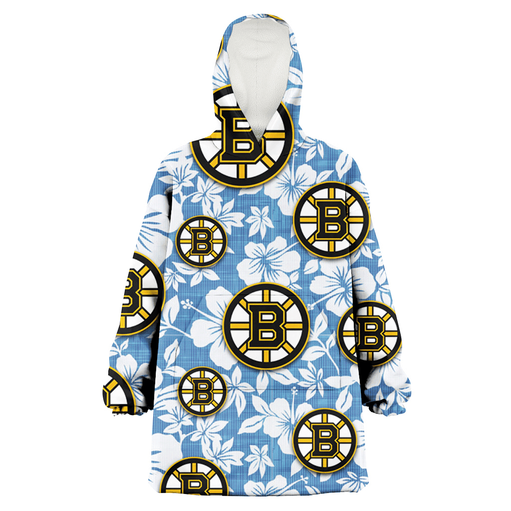 Boston Bruins White Hibiscus Light Blue Texture Background 3D Printed Hoodie Blanket Snug Hoodie