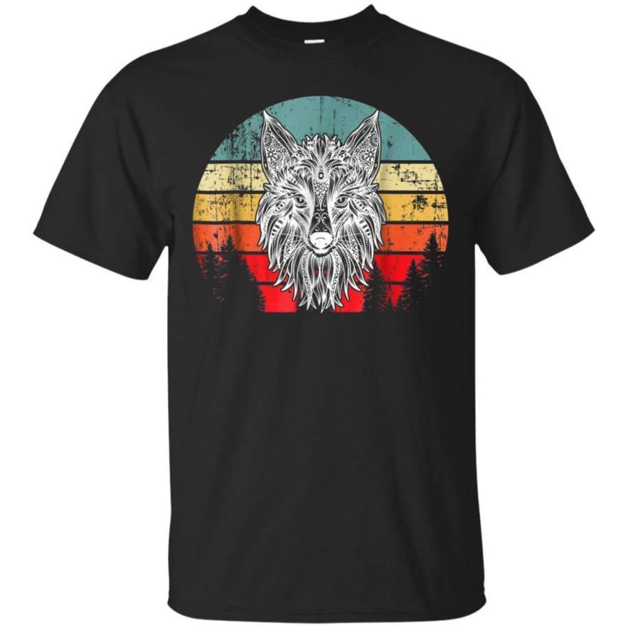 AGR Lone Wolf Face Tribal Pattern Sunset Retro Vintage Tshirt Jaq T-shirt