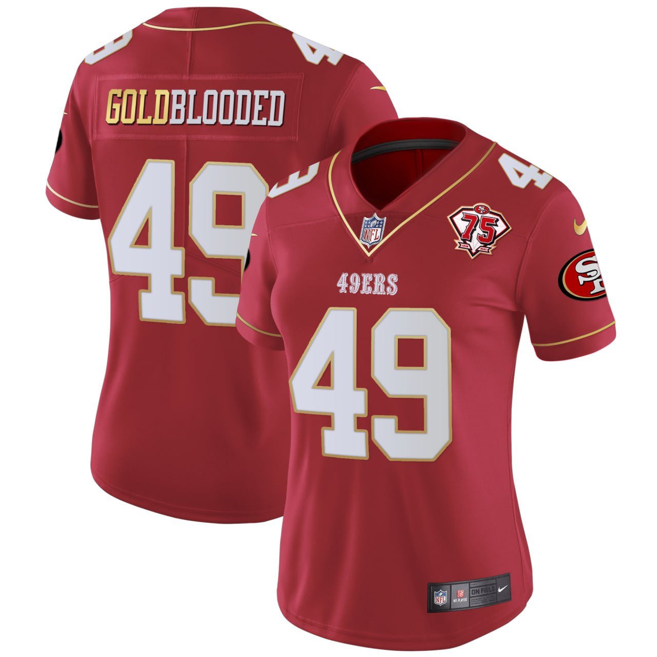 Women'S Gold Blooded San Francisco 49Ers Red White Gold Jersey - All Stitched