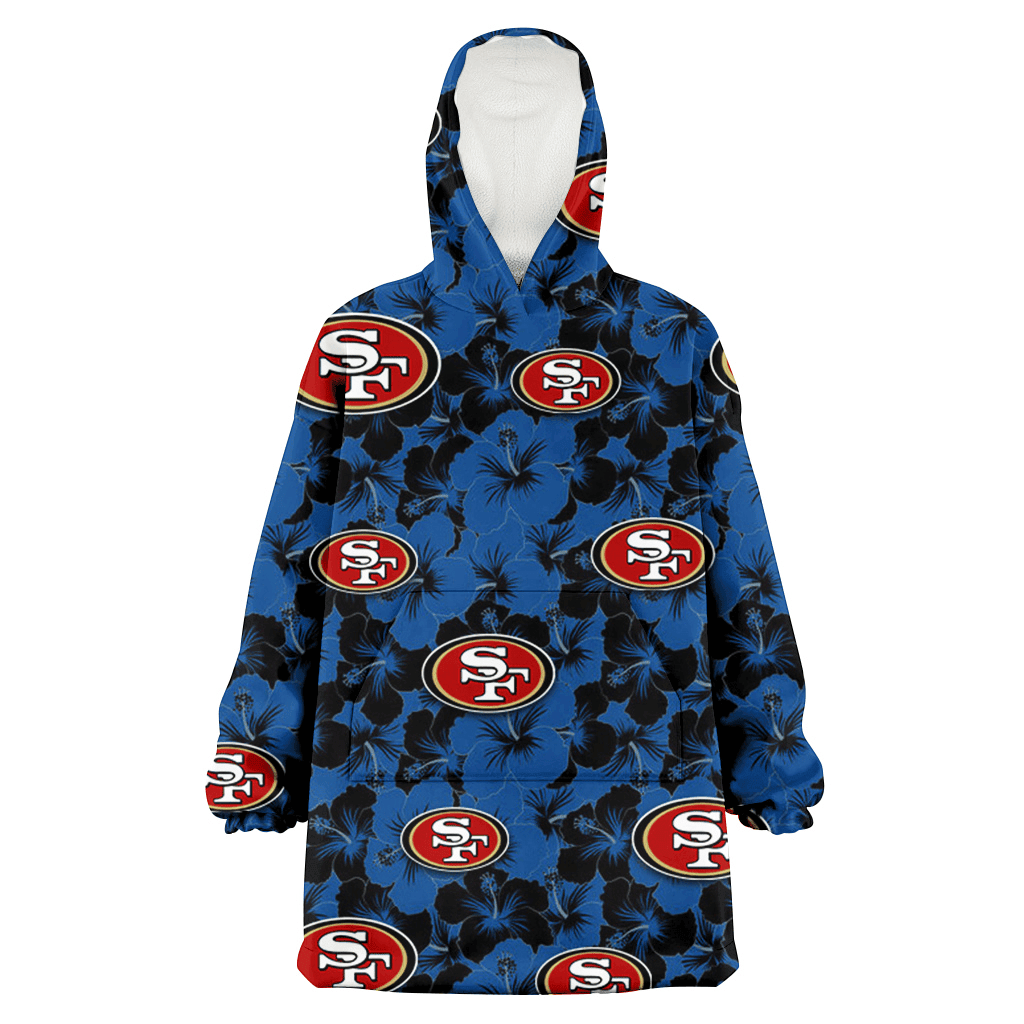 San Francisco 49ers Black Dark Blue Hibiscus Black Background 3D Printed Hoodie Blanket Snug Hoodie