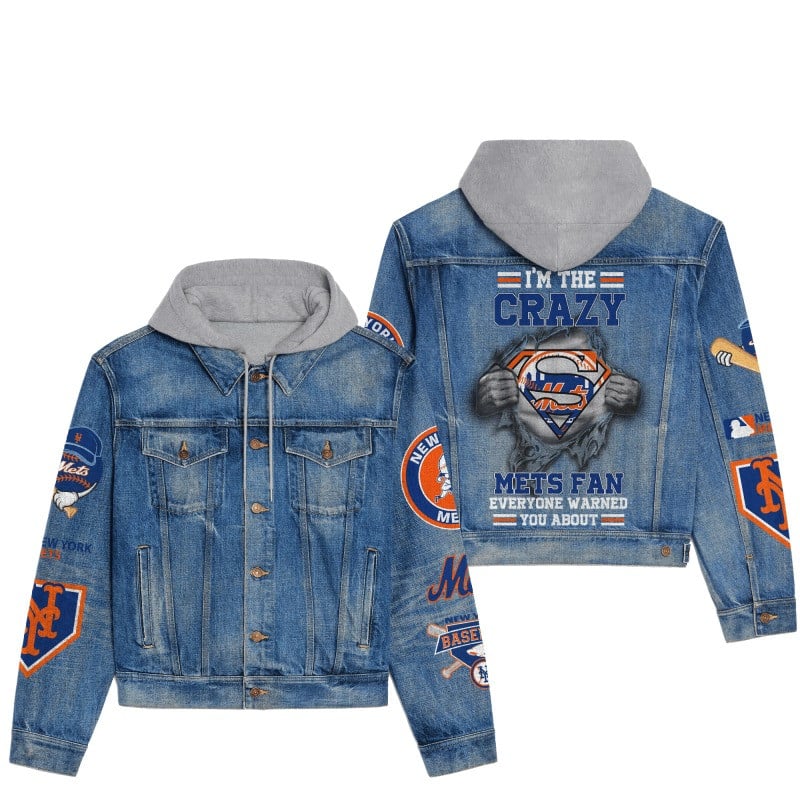 New York Mets MLB Team Super Logo 3D Hooded Denim Jacket