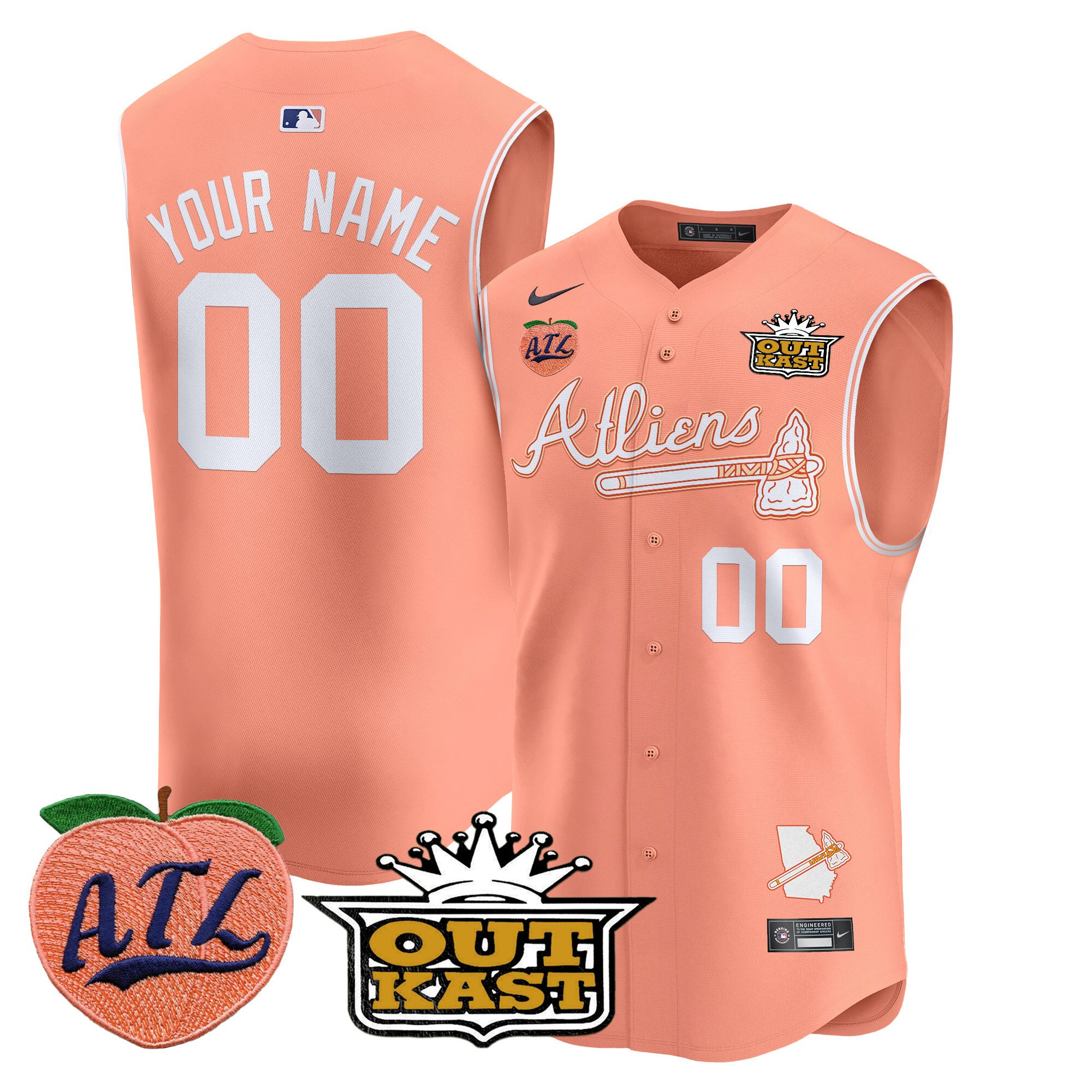 Atlanta Braves Atliens & Peach Vapor Premier Sleeveless Custom Jersey – All Stitched