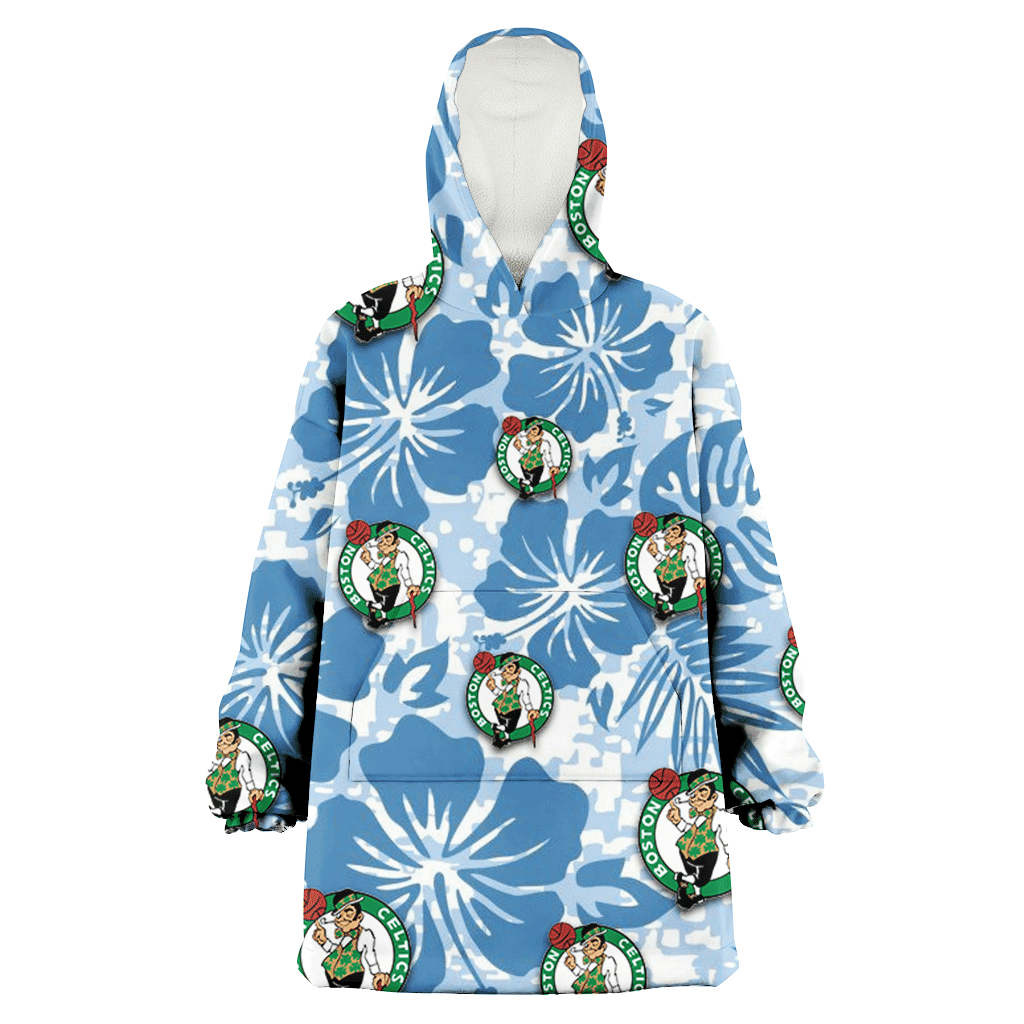 Boston Celtics Blue Hibiscus Blue Leaves Vintage Background 3D Printed Hoodie Blanket Snug Hoodie