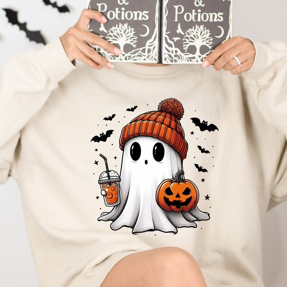 Cute Ghost Sweatshirt, Funny Halloween Shirt, Pumpkin Spice Sweatshirt, Halloween Gift, Halloween Costume, Fall Sweater, Spooky Season x Trending 2024 X Decanow