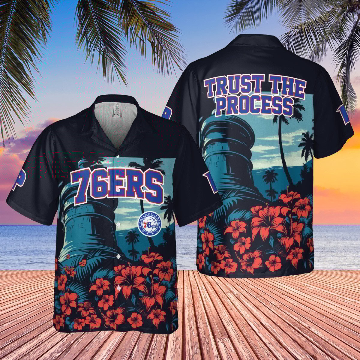 Philadelphia 76Ers Nba Liberty Bell Trust The Process Tropical Pattern Hawaiian Shirt
