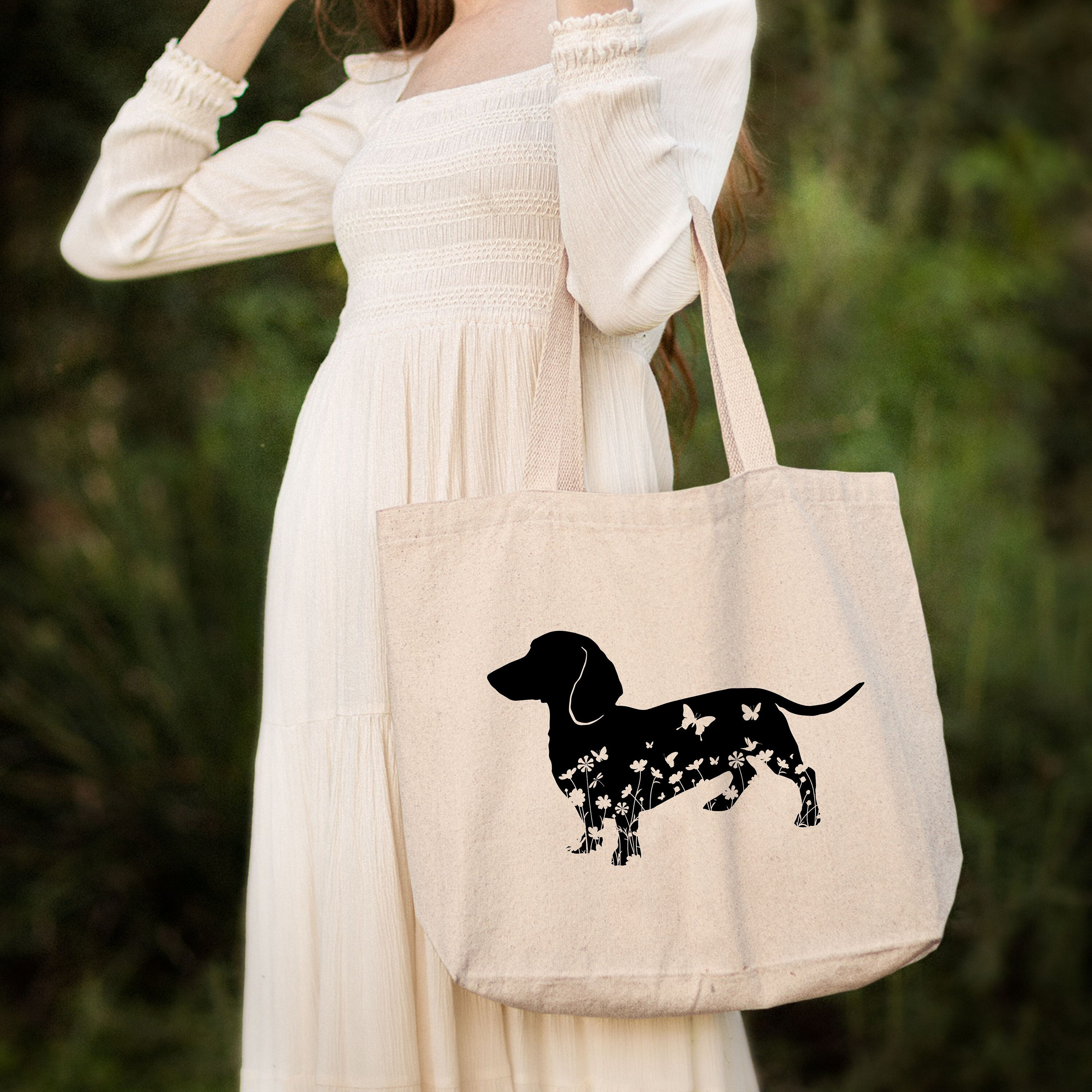 Floral Dachshund Wiener Dog Tote Bag,Dog Mom Gift,Animal Tote Bag,Eco Friendly Tote Bag,Dog Lover Gift,Reusable Grocery Bag,Dachshund Gift