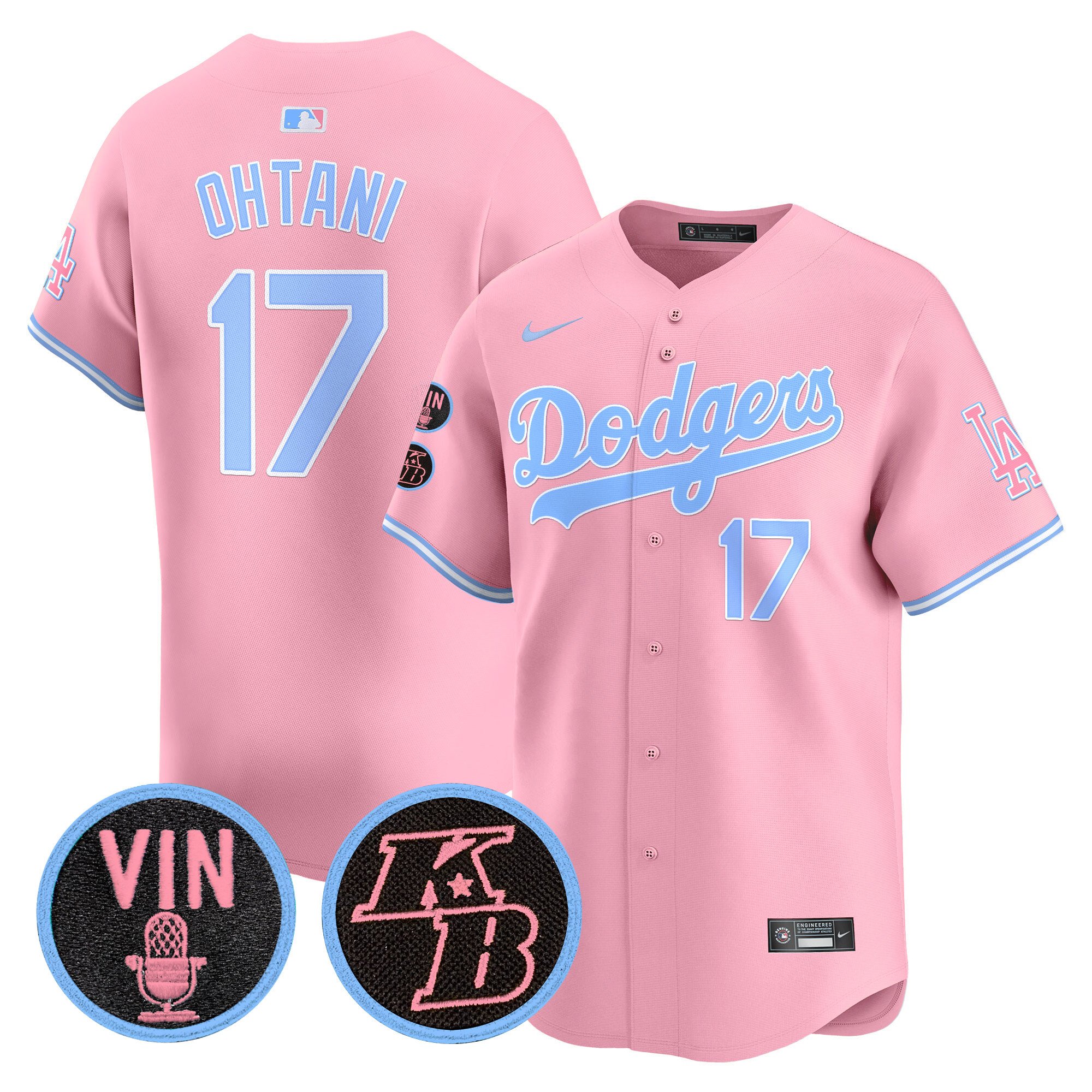 Unisex Dodgers Vin & Kobe Patch Bubblegum Pink Vapor Premier Limited Jersey – All Stitched