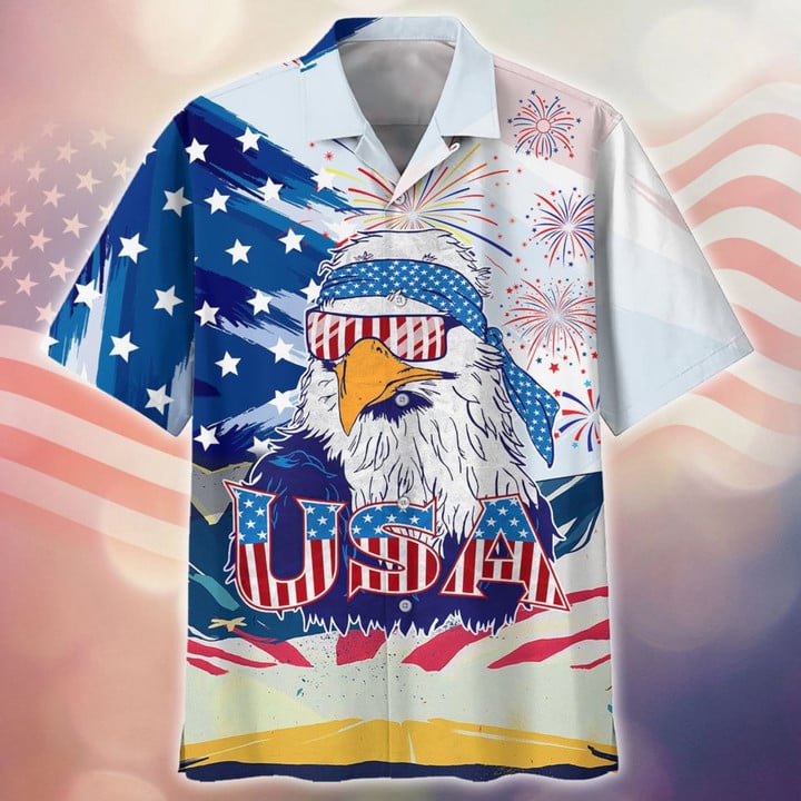 Eagle Usa Independence Day 3D Hawaiian Shirt To My Husband, Patriotic Hawaii Shirt For My Dad 4Th Of Jul Hawaii Shirt, Summer Gift For Women