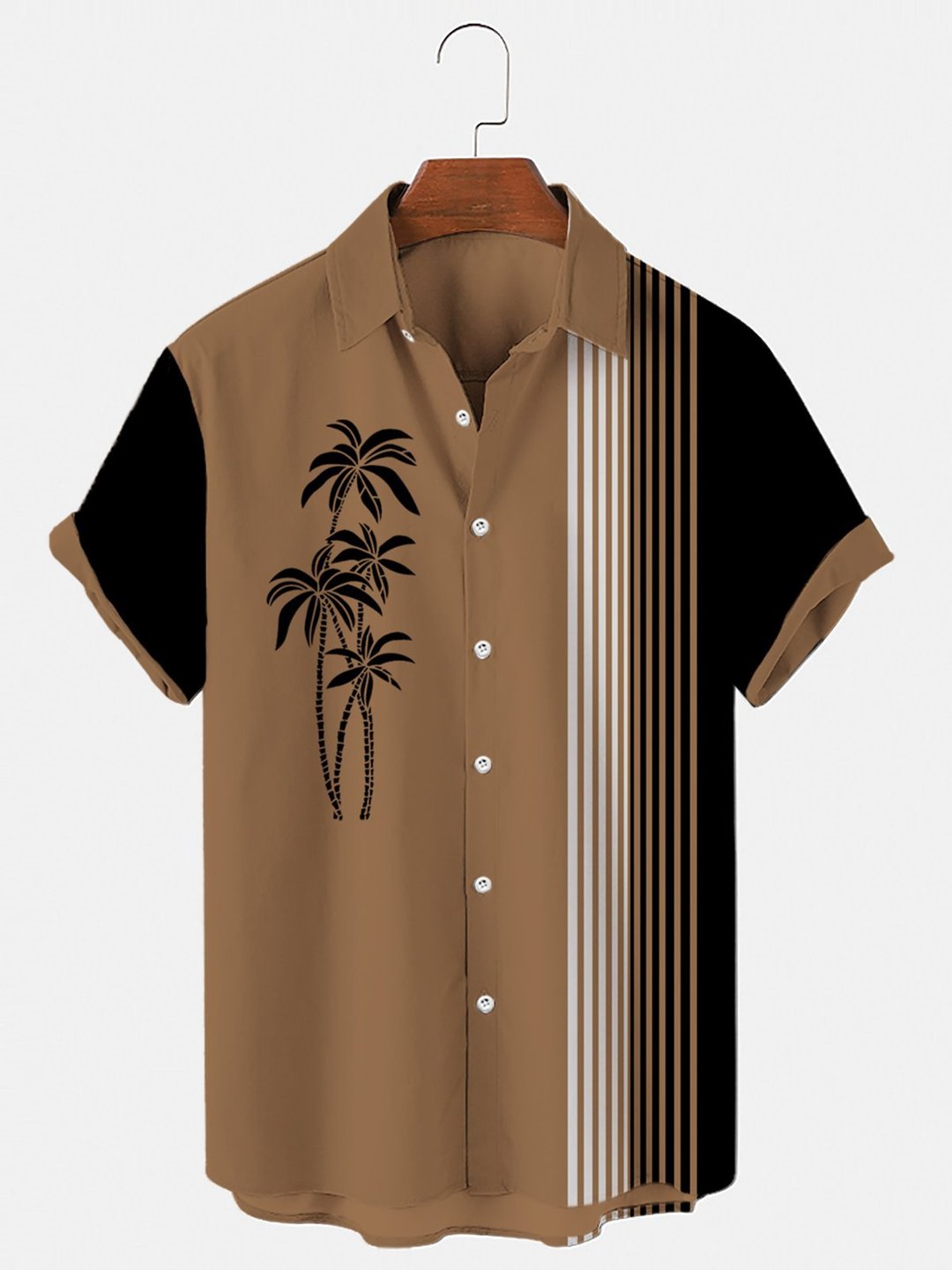 Men’S Simple Hawaiian Coconut Stripe Patchwork Casual Shirt