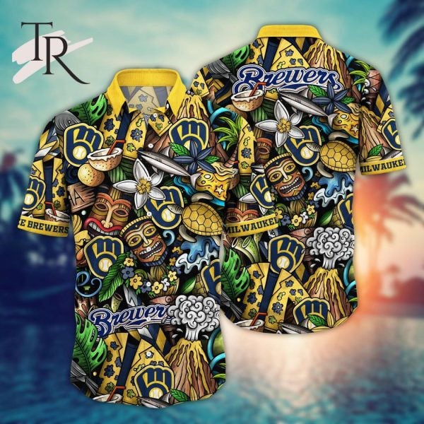 Milwaukee Brewers Mlb Team Logo And Name Tribal Pattern 3D Hawaiian Shirt