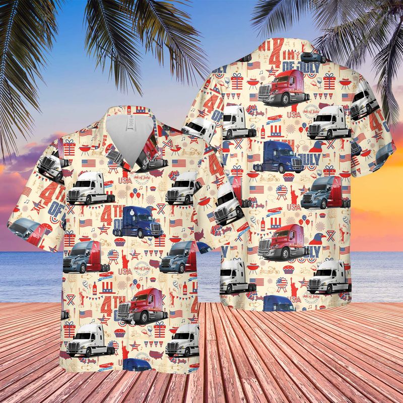 Freightliner Cascadia 4Th Of July Hawaiian Shirt For Men