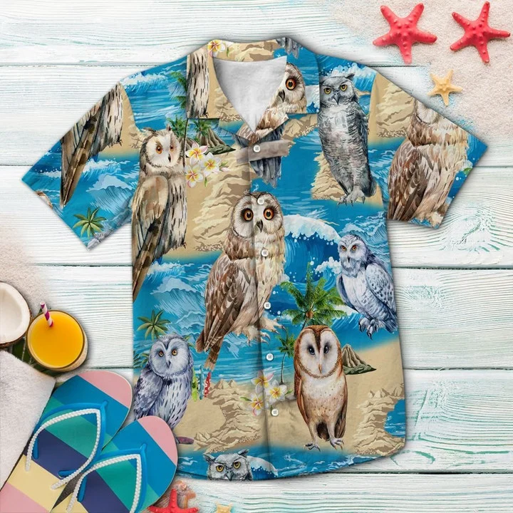 Cute Owl Summer Beach Vacation Hawaiian Shirt