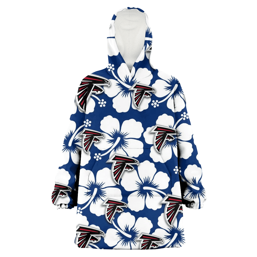 Atlanta Falcons Modern White Hibiscus Navy Background 3D Printed Hoodie Blanket Snug Hoodie