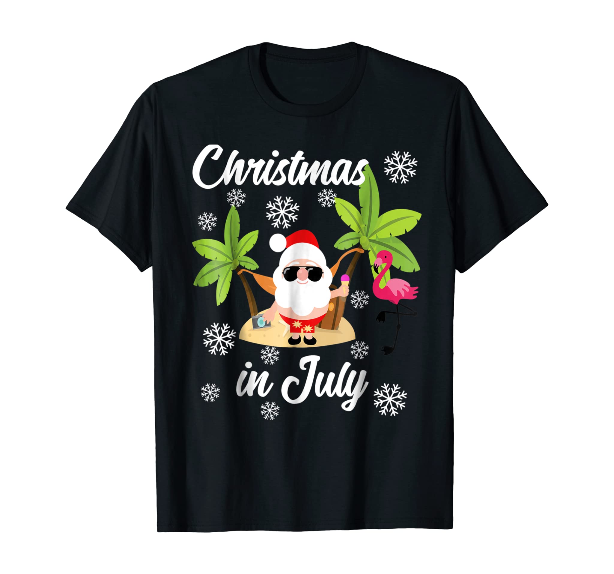 Christmas In July T-Shirt Flamingo And Hawaiian Lover