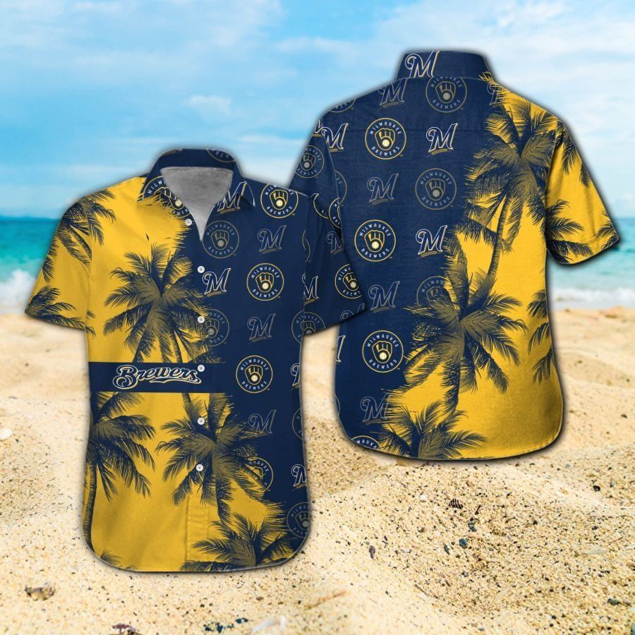 Milwaukee Brewers Short Sleeve Button Up Tropical Hawaiian Shirt Ver07