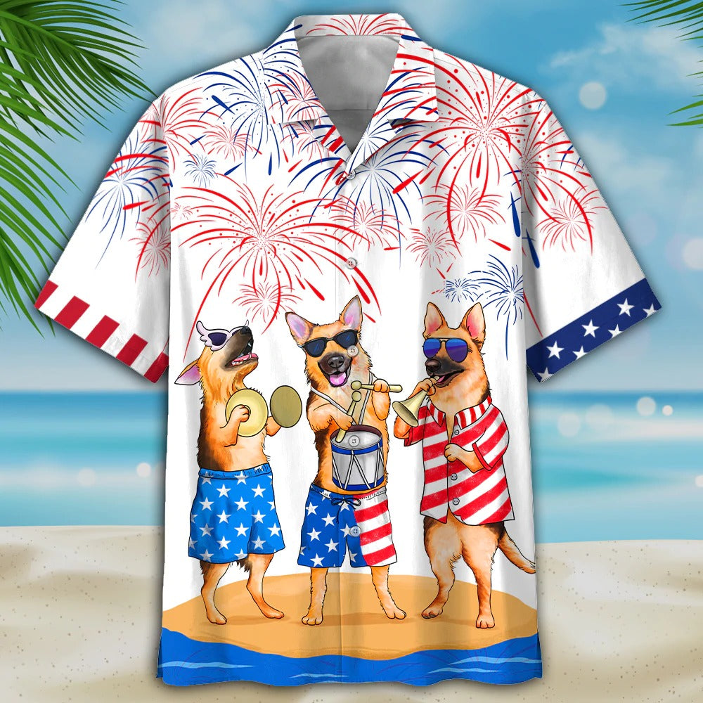 German Shepherd Hawaiian Shirt, Independence’S Day Dog Hawaiian Beach Shirt, Happy American Dog Hawaii Shirt