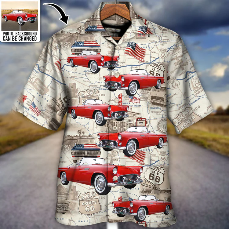 Route 66 Car Racing Love Road Custom Photo – Hawaiian Shirt – Personalized Photo Gifts, Idea Gift For Men Summer