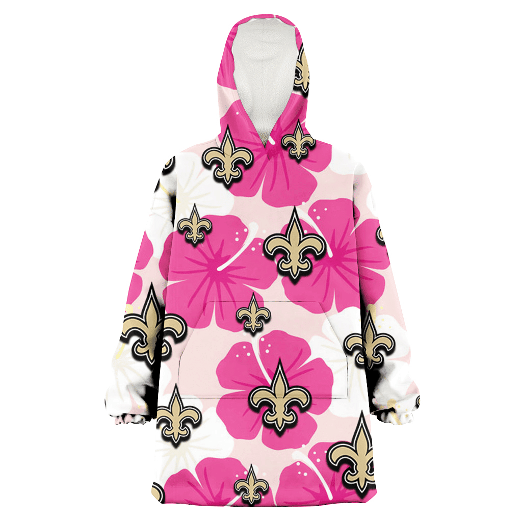 New Orleans Saints Pink White Hibiscus Misty Rose Background 3D Printed Hoodie Blanket Snug Hoodie