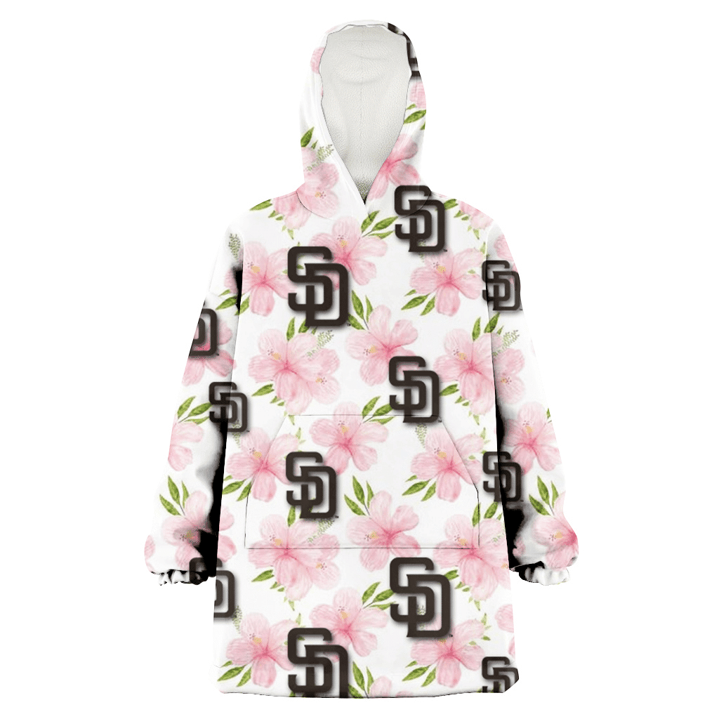 San Diego Padres Light Pink Hibiscus White Background 3D Printed Hoodie Blanket Snug Hoodie